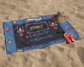 Retro Gamer Start Screen Style | Adult Beach towel Vertical Style For the USA | 320GSM