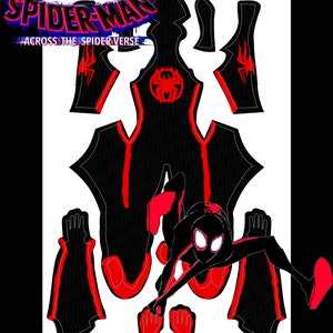 May include: A black and red Spider-Man costume pattern with the text "Spider-Man: Across the Spider-Verse".