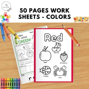 50 Printable Color Learning and Color Tracing Worksheets for Preschool | Printable Sheets | Instant Digital Download