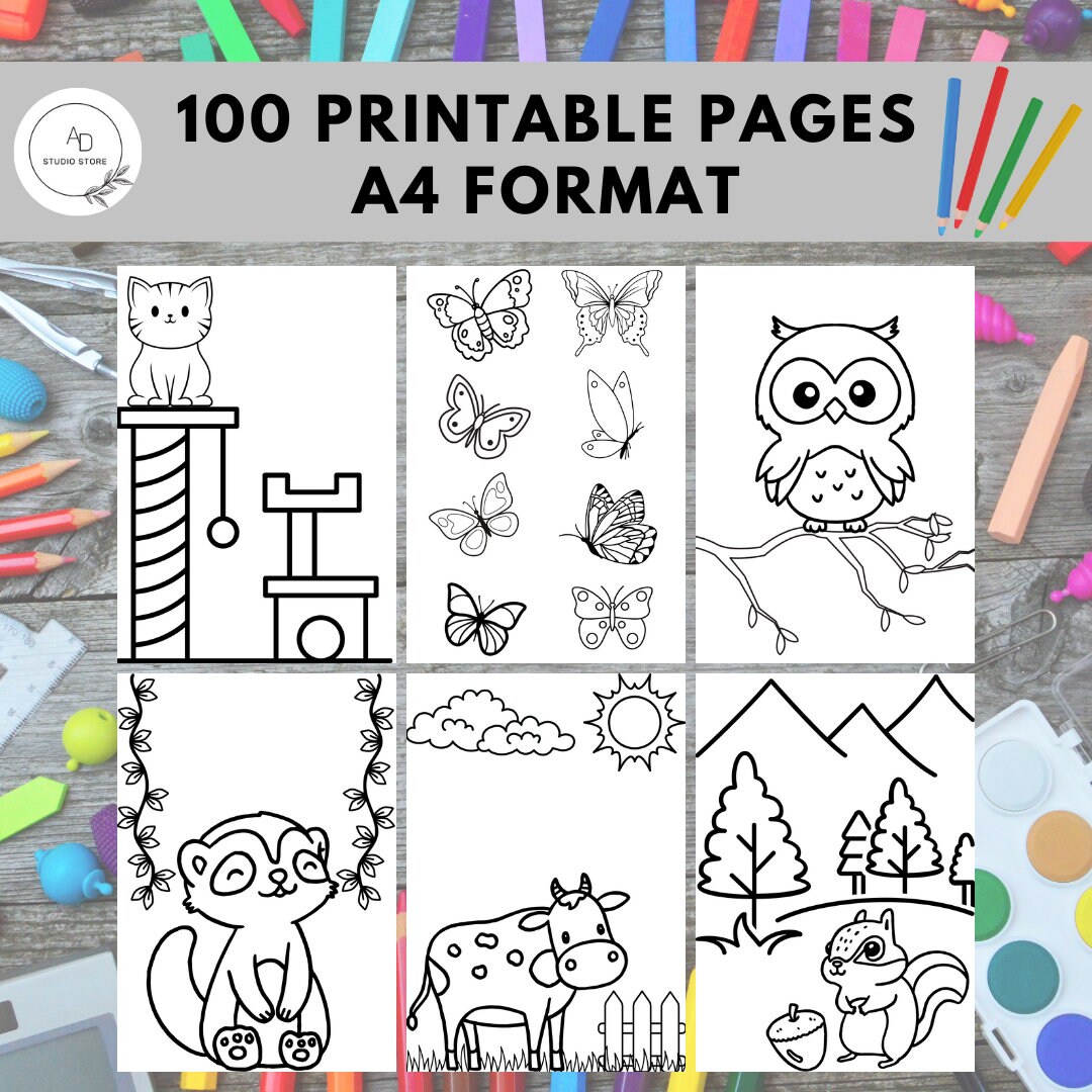 100 Animals Coloring Pages for Kids Printable Sheets | Instant Digital