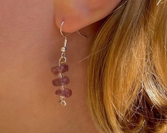 Pink Flourite Dangle Earrings