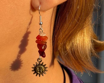 Red Agate Sun Earrings