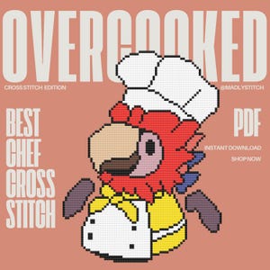 Wzór do haftu krzyżykowego Overcooked Parrot Chef - seria Overcooked | natychmiastowe pobranie | łatwy do naśladowania wzór