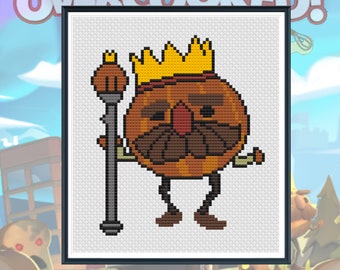 Overcooked Onion King Cross Stitch Pattern, cute character, easy for beginner, embroidery chart DMC. PDF instant download