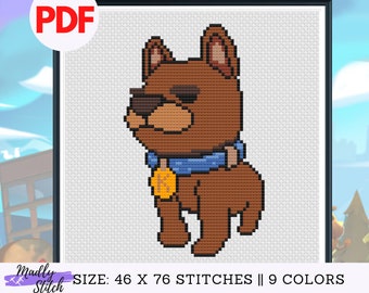 Overcooked Kevin Modern Cross Stitch pattern, cute dog character, easy for beginner, no backstitching required | instant PDF download