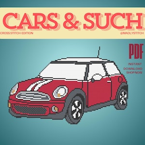 Vintage Red Mini Cooper Car Cross Stitch Pattern PDF instant download | easy for beginner