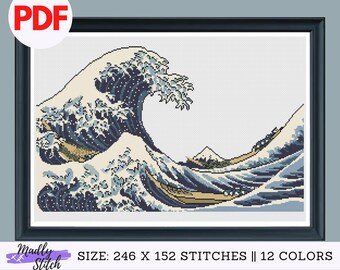 Wave off Kanagawa Cross Stitch Pattern | Japanese Art (PDF)