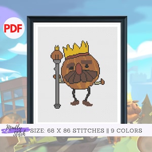 Overcooked Onion King Cross Stitch Pattern, cute character, easy for beginner, embroidery chart DMC. PDF instant download image 1