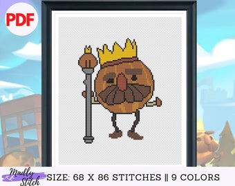 Overcooked Onion King Cross Stitch Pattern, cute character, easy for beginner, embroidery chart DMC. PDF instant download