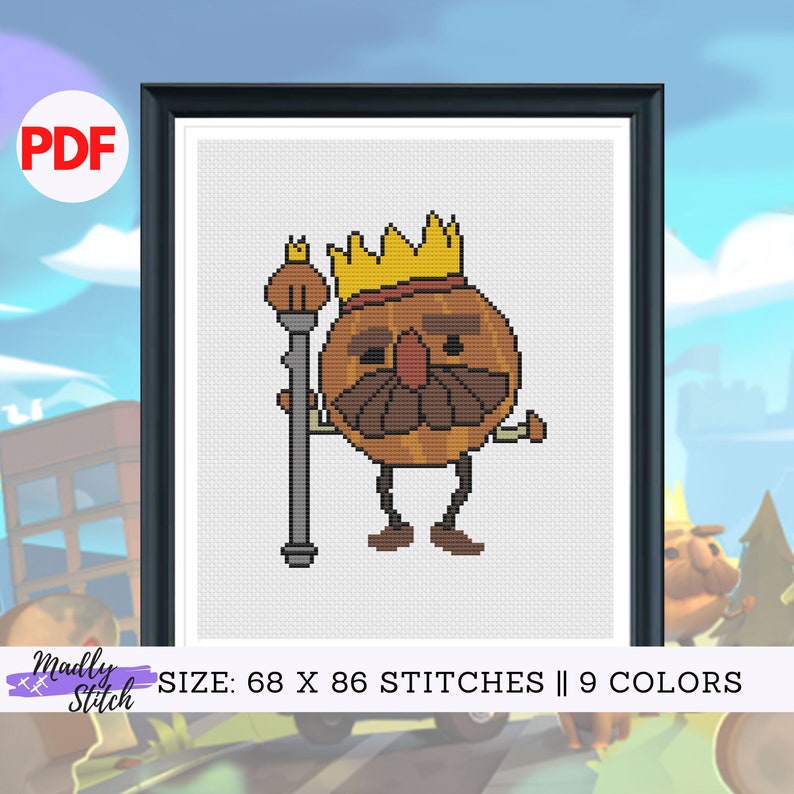 Overcooked Onion King Cross Stitch Pattern, cute character, easy for beginner, embroidery chart DMC. PDF instant download image 1