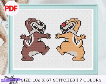 Chip and Dale back facing | cute design | Cross Stitch PDF Pattern | Easy for beginner | Instant Download