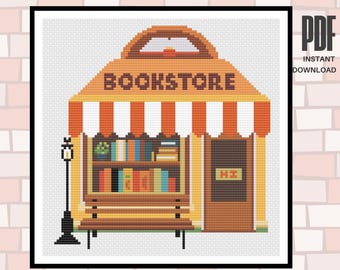 Borduurpatroon voor een boekwinkel/huis | Eenvoudig voor beginners (PDF-download)