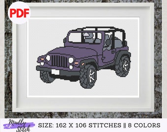 Jeep Rubicon Car Cross Stitch Pattern PDF instant download | easy for beginner