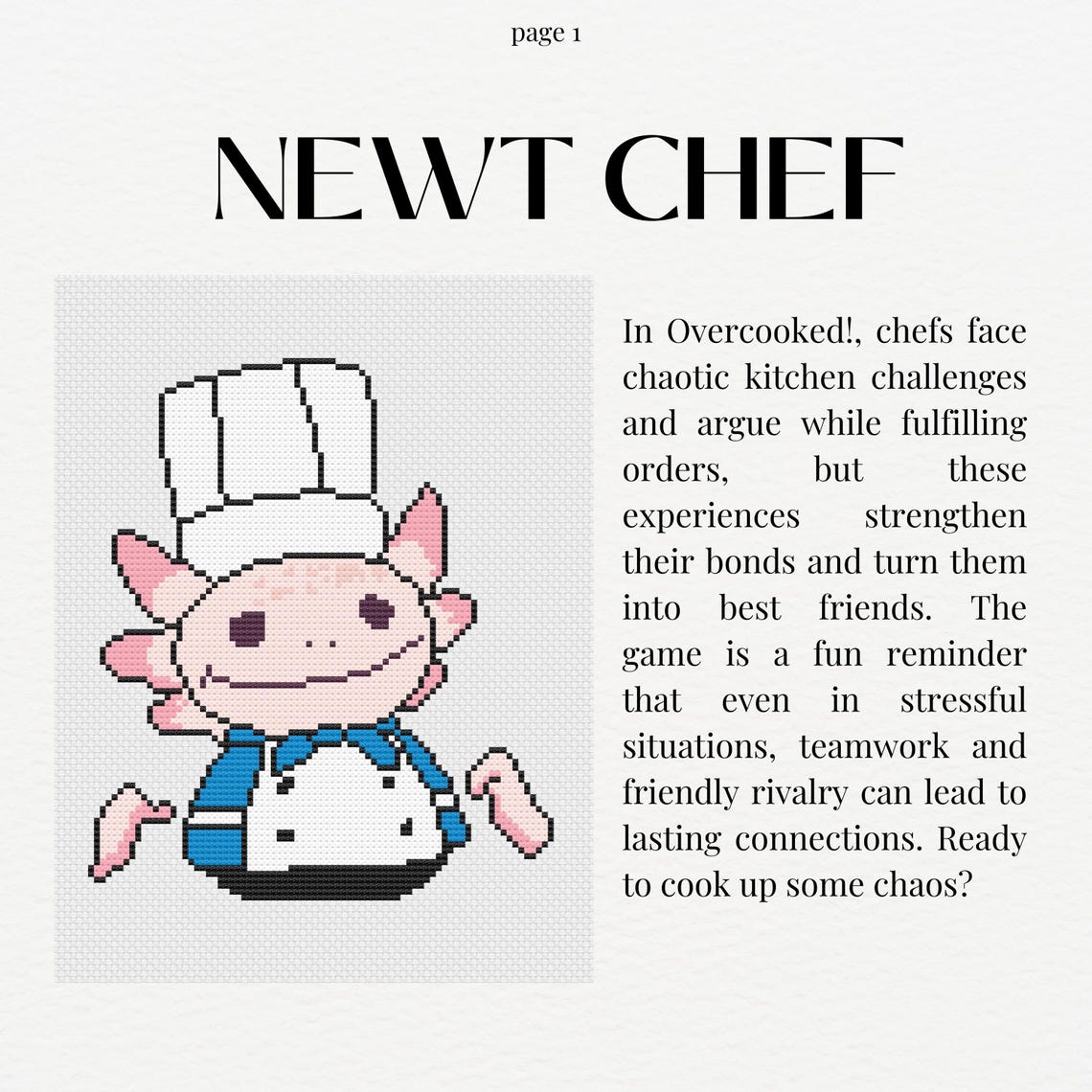 Overcooked Newt Chef Cross Stitch Pattern: Easy Design (digital ...
