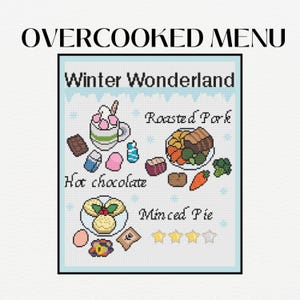 Menu Overcooked Winter Wonderland 2 Wzór haftu krzyżykowego | Wzór zabawny | Bez ściegu wstecznego | Wzór łatwy do naśladowania