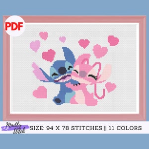 Stitch and Angel Cross Stitch Pattern PDF instant download | easy for beginner