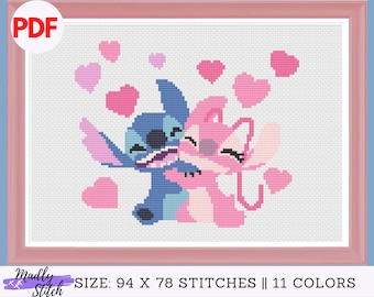 Stitch and Angel Cross Stitch Pattern PDF instant download | easy for beginner