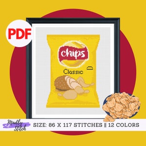 Potato Chips Cross Stitch Pattern: Instant Download with Alphabet