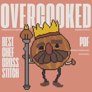 Overcooked Onion King Cross Stitch Pattern: Easy Beginner Chart (PDF)