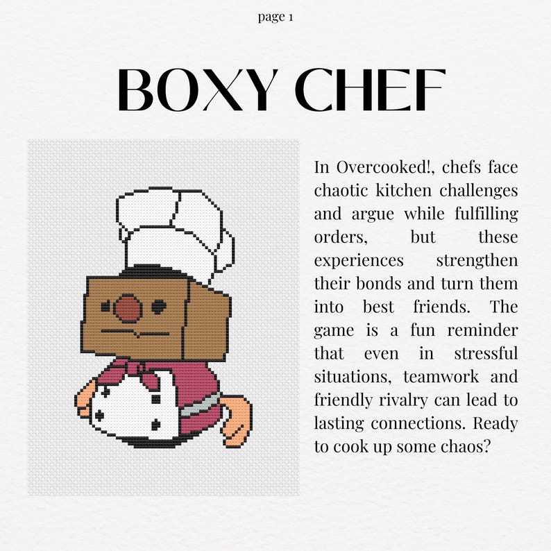 Over Cooked Characters Vector Overcooked Boxy Chef Cross Stitch Pattern: Easy Character Design ...