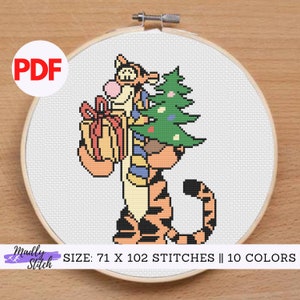 Tiger Tigger Christmas Season PDF Kreuzstichmuster Winnie Puuh einfach für Anfänger