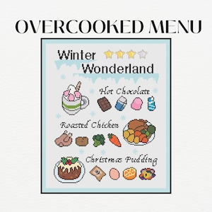 Menu Overcooked Winter Wonderland 1 Wzór haftu krzyżykowego | Wzór zabawny | Bez ściegu wstecznego | Wzór łatwy do naśladowania