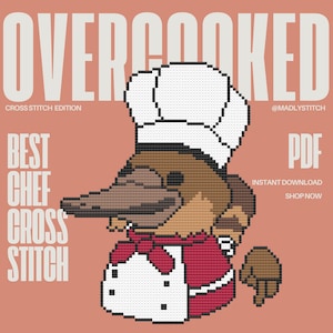 Modèle de point de croix ornithorynque Chef trop cuit - Série Overcooked | téléchargement immédiat | modèle facile à suivre
