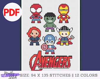 Avengers Cross Stitch Pattern: Six Super Hero Characters (PDF Pattern)