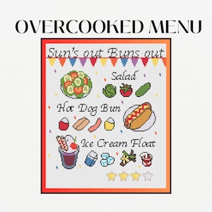 Wzór haftu krzyżykowego Overcooked Sun's Out Buns Out | Wzór zabawny | Bez ściegu wstecznego | Wzór łatwy do naśladowania