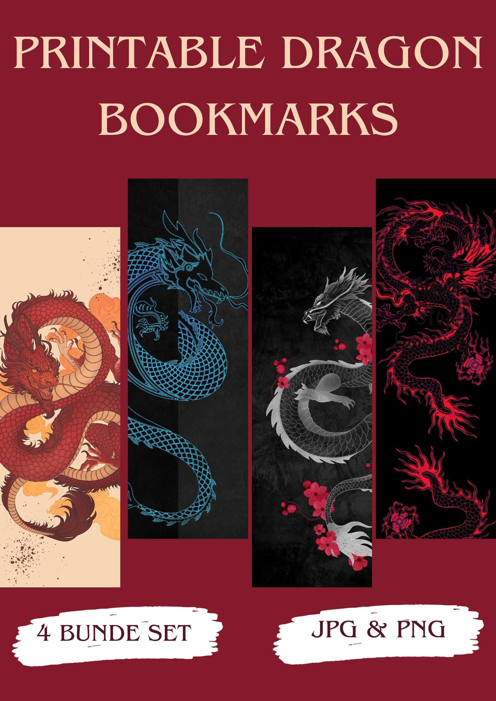 Printable Dragon Illustration Bookmarks Fantasy Dragon Bookmark Fantasy ...