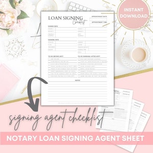 SIGNING AGENT CHECKLIST | Printable Digital Download Letter Size One-Page Notary Loan Signing Agent Appointment Checklist Mobile Notary