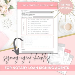 SIGNING AGENT CHECKLIST | Printable Digital Download Letter Size One-Page Notary Loan Signing Agent Appointment Checklist Mobile Notary