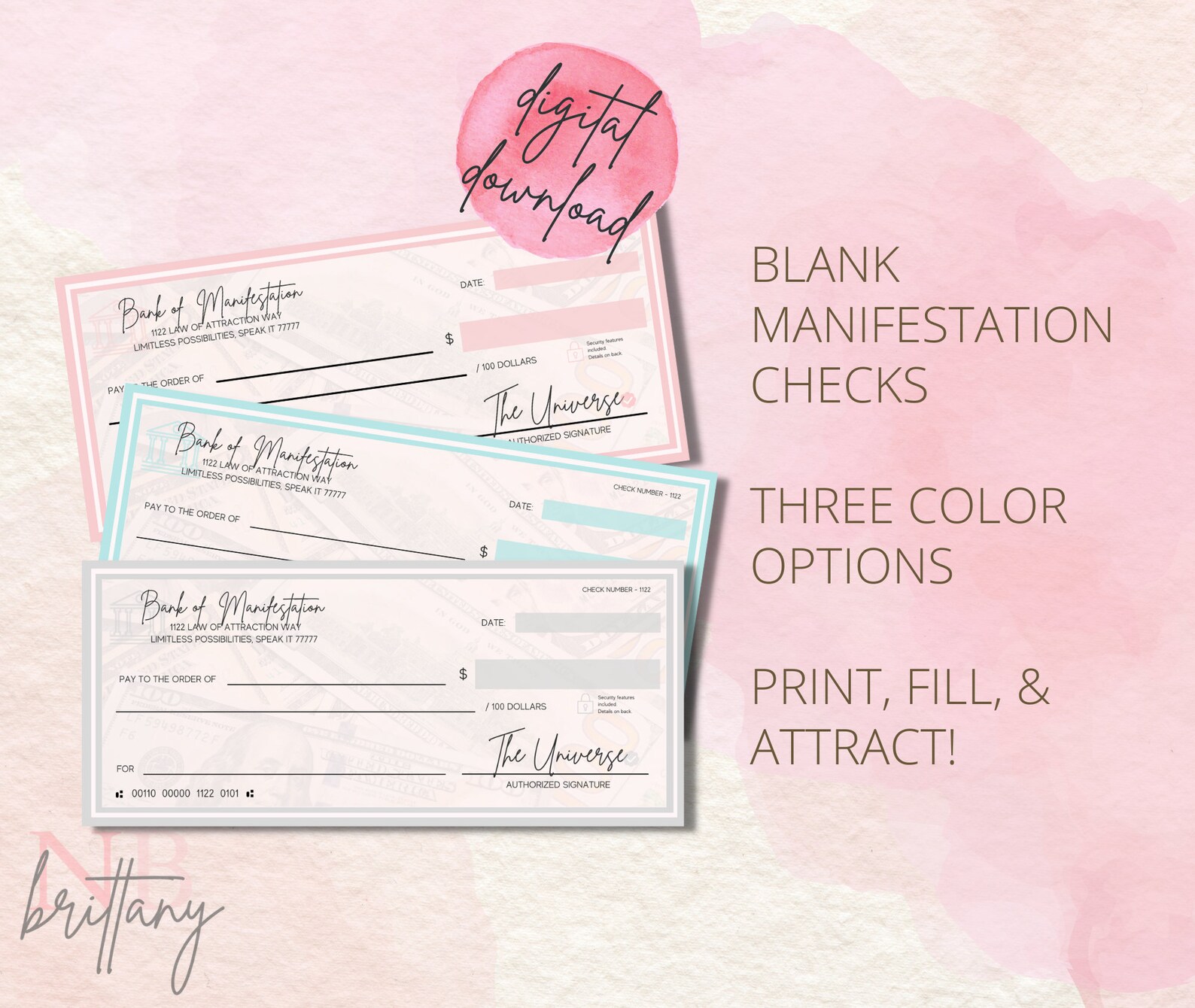 BLANK MANIFESTATION CHECKS Printable Digital Download - Etsy