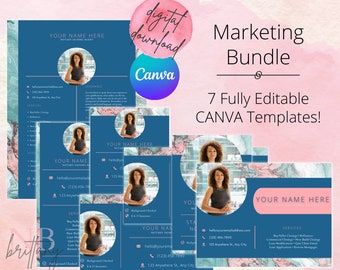 NOTARY MARKETING BUNDLE | 7 Editable Canva Templates for Notary Signing Agent | Flyer, Business Cards, Postcard, Badge, Email Signature