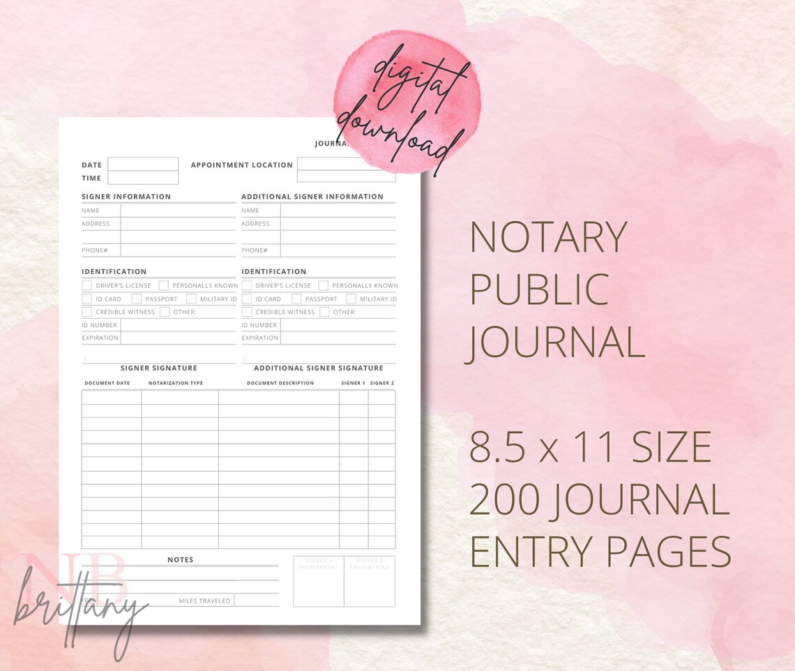 NOTARY PUBLIC JOURNAL Printable Digital Download Letter Size - Etsy