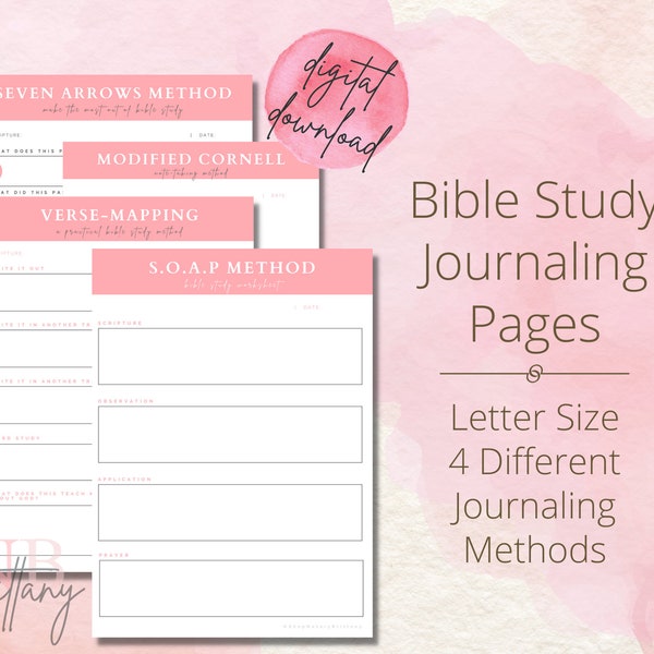 BIBLE STUDY & JOURNALING | Printable Digital Download Letter Size Bible Journaling Method Worksheets | Four Different Study Methods