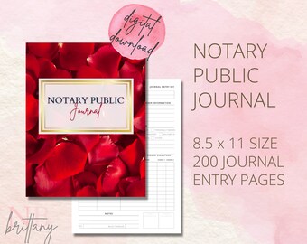NOTARY PUBLIC JOURNAL | Printable Digital Download Letter Size Secure One Page Per Appointment State Compliant Red Roses Cover