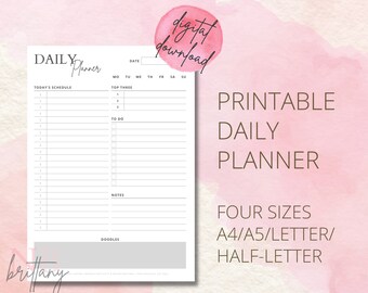 DAILY PLANNER | Printable Digital Download A4 A5 Letter Half-Letter Size One-Page Daily Planner Template