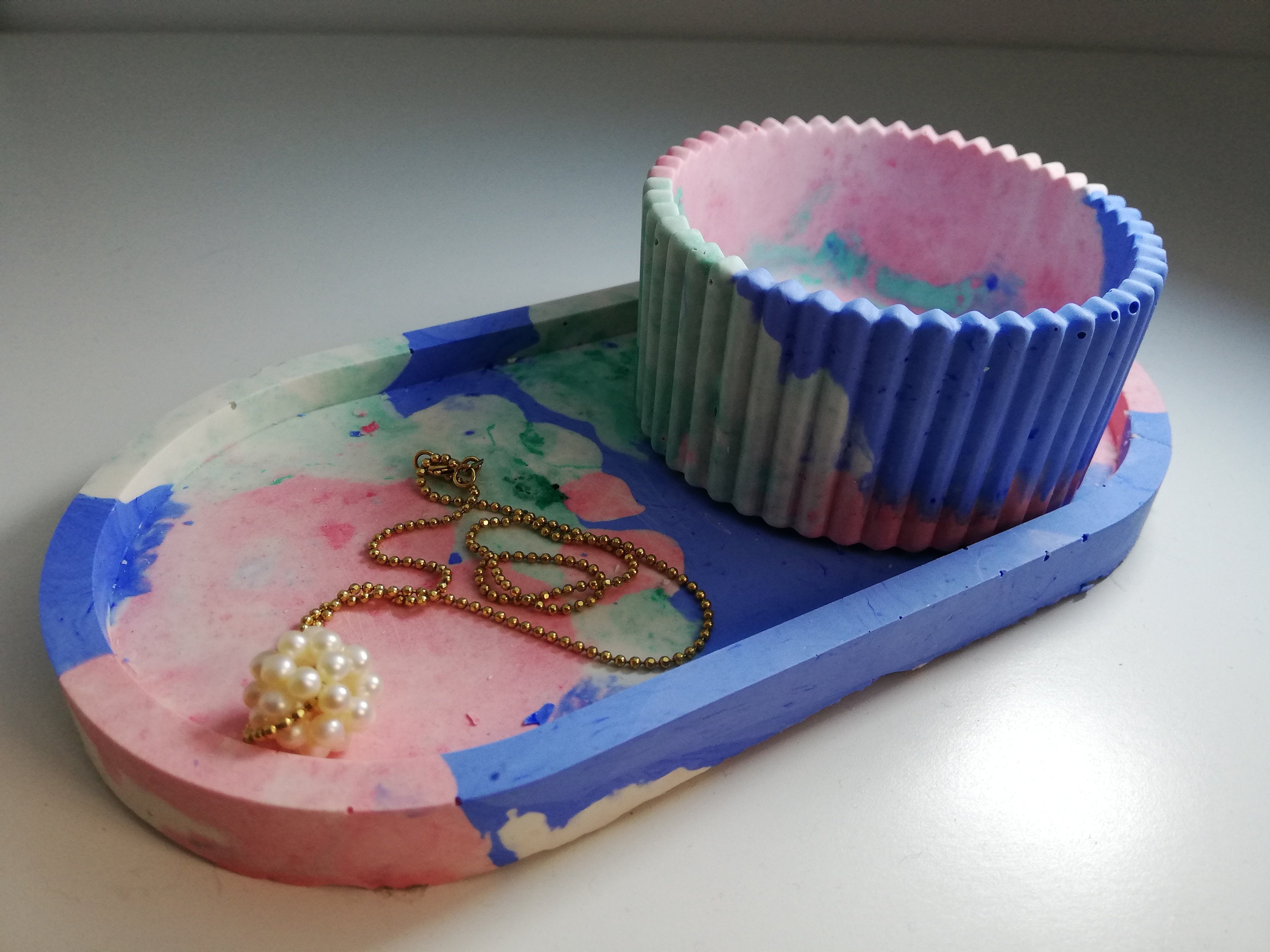 Set de Vide Poche et Sa Boite/Décor Chambre/Rangement Maquillage/Pot/ Multicolore Rose, Vert, Bleu, 