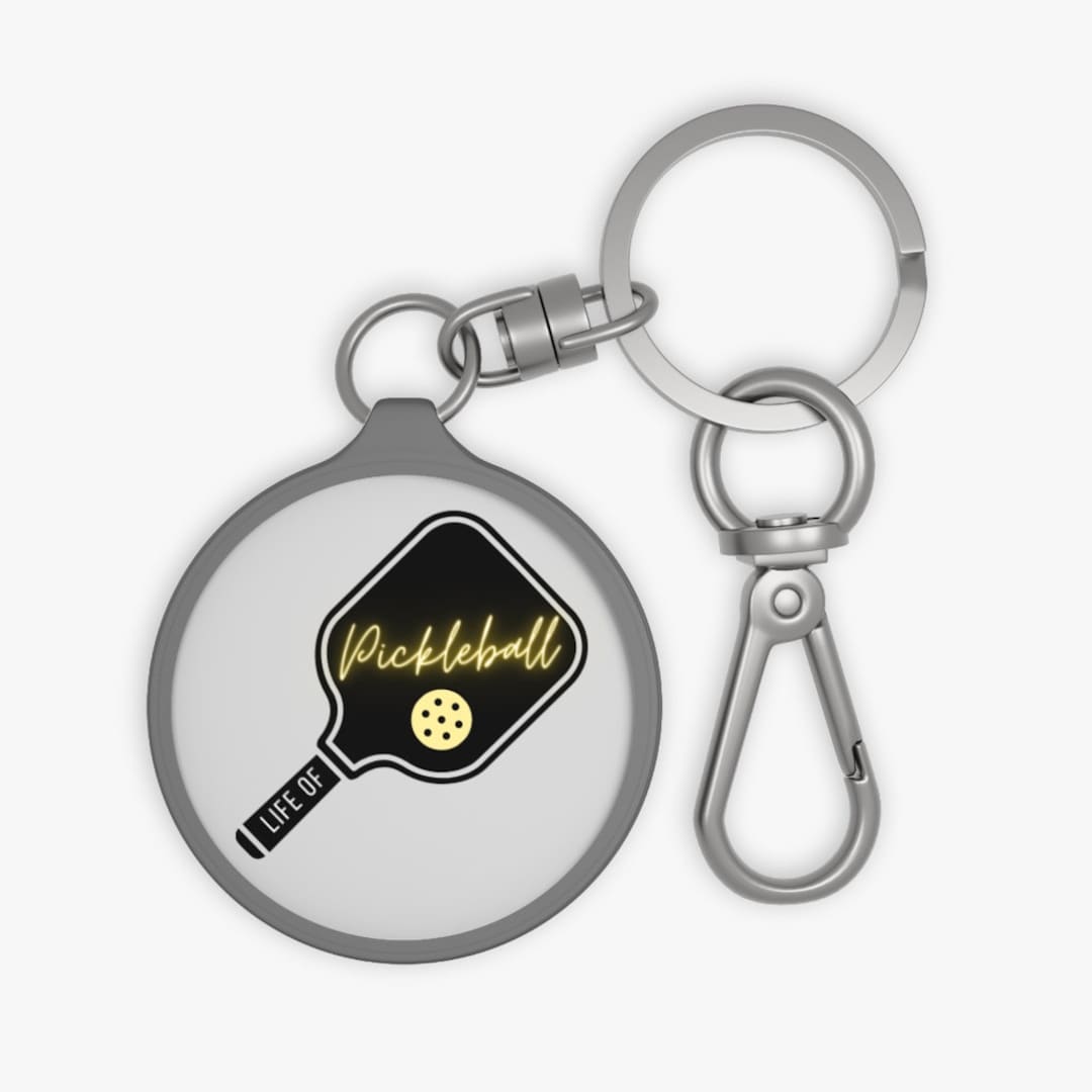 Life of Pickleball Keychain Cute Pickleball Gifts Gray Round Keyring