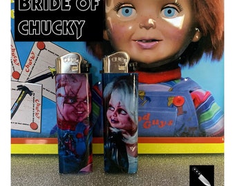 Bride of Chucky Lighter Set- Chucky movie, cult horror movie, slasher, halloween movie, chucky and tiff lighter gift collectible gore
