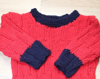 Handgestrickter Baby-Pullover-Marine-Look 100% recycelte Baumwolle