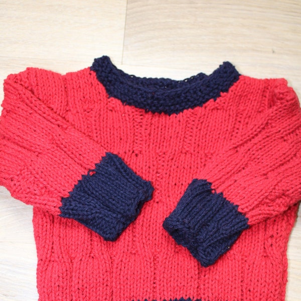 Handgestrickter Baby-Pullover-Marine-Look 100% recycelte Baumwolle