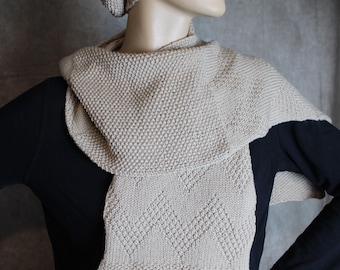 Ensemble de tricot tricoté à la main pour femme - foulard et bonnet
