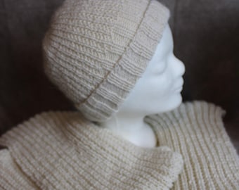Ensemble tricoté à la main composé d'un bonnet et d'un tour de cou/snood - unisexe, pour hommes et femmes