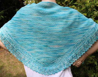 VENTE! Écharpe triangulaire pour femme tricotée à la main 100 % bébé alpaga turquoise/naturel