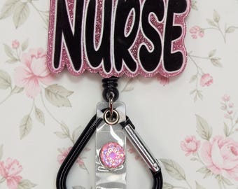 Porta badge da infermiere rosa e nero, portachiavi a forma di cuore, porta badge retrattile