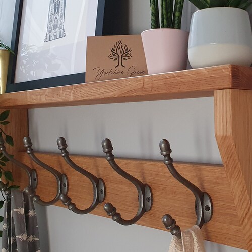 Vintage Style Wood Oak Coat Rack Victorian Cast Iron Hooks Etsy UK