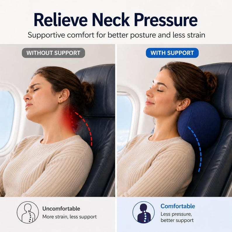 Almohada de viaje con forma de bola, almohada cervical de microesferas para vuelos, almohada compacta para viajes en avión, almohada para mochileros, cojín para viajes en coche imagen 4