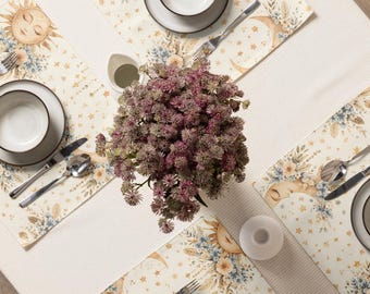 Set van 4 hemelse placemats, boho tafelmatten met zon en maan, bloemenmotief voor de eettafel, waterbestendige placemats, ideaal als housewarmingcadeau.